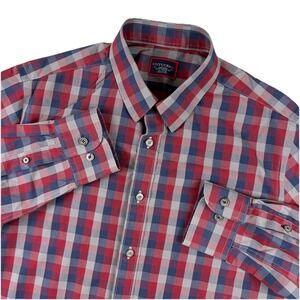 Untuckit Shirt Mens Medium Red Blue Gray Plaid Slim Fit Wrinkle Free Button Up